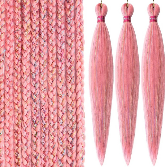 Pre-Stretched Tinsel Braiding Hair PINK (3-Pack)
