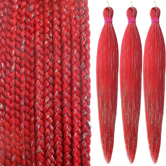 Pre-Stretched Tinsel Braiding Hair RED (3-Pack)