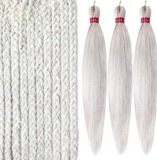 Pre-Stretched Tinsel Braiding Hair WHITE (3-Pack)